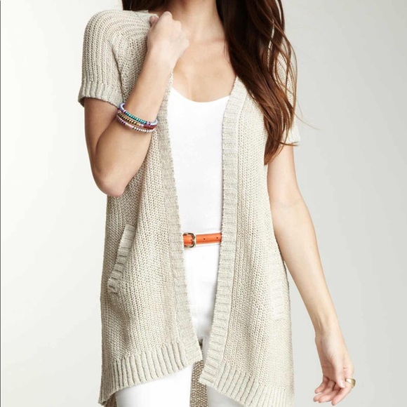 short sleeve long cardigan sweater